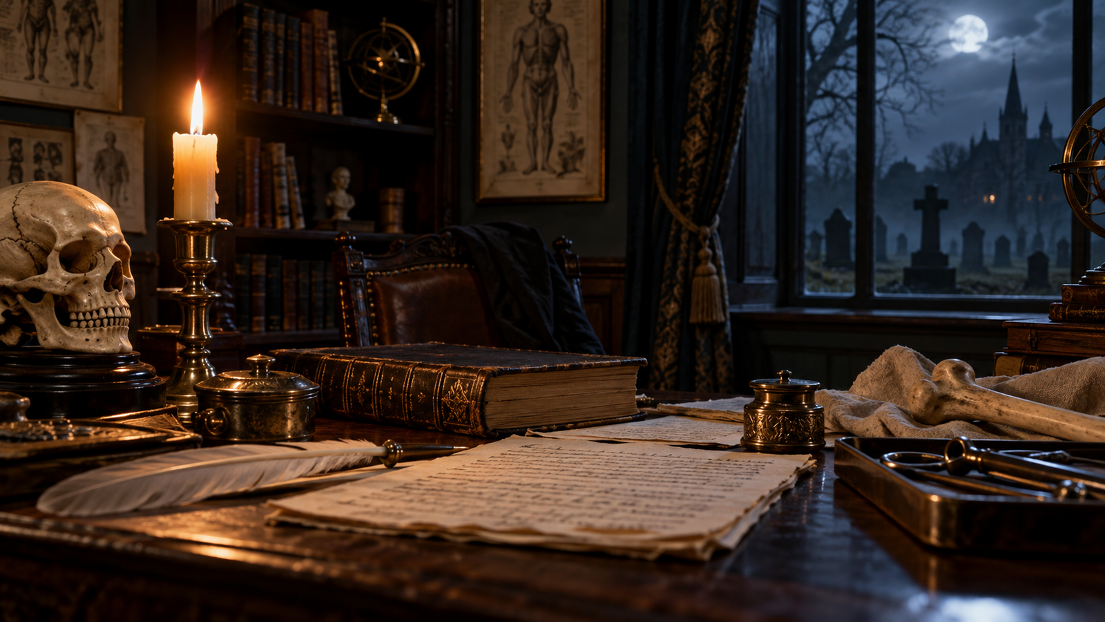Recreación de una mesa de estudio médico histórico