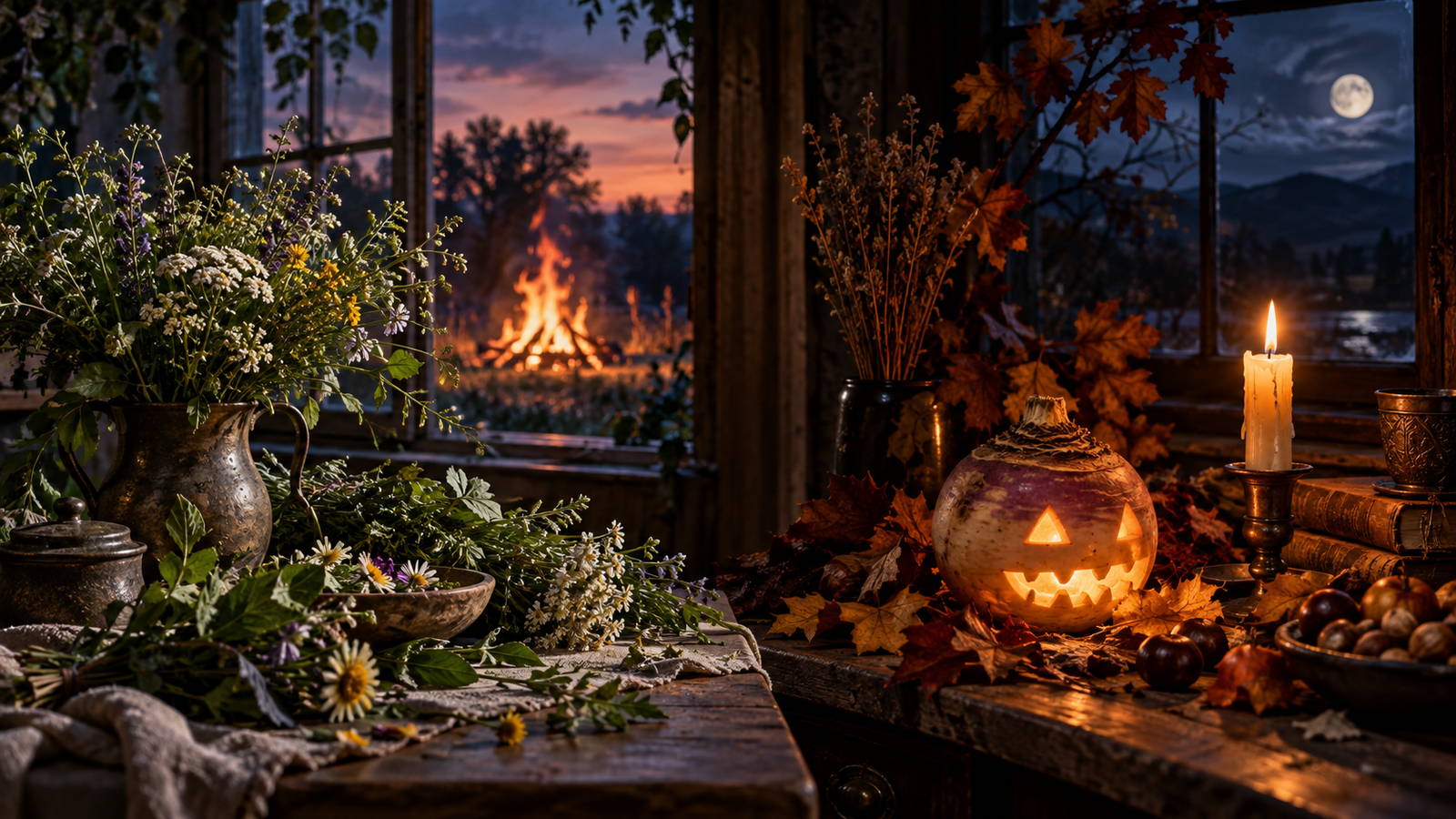 Composición simbólica sobre primavera y otoño