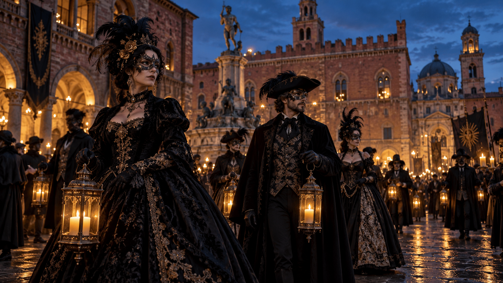 Evocación artística de un cortejo gótico; no es una fotografía del evento